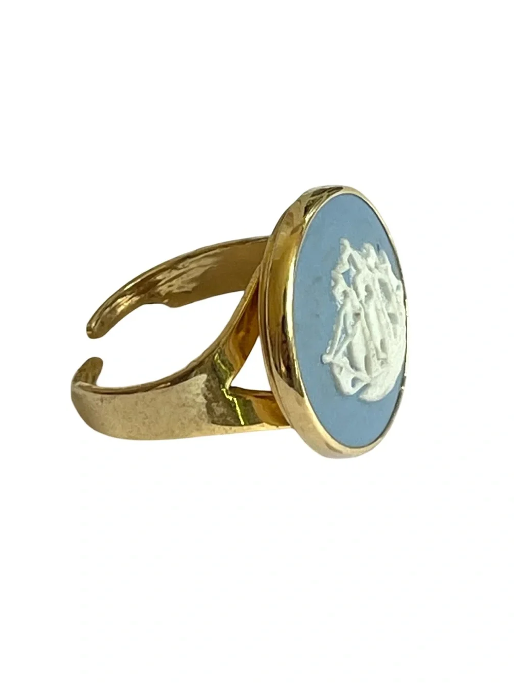 Mid-Century Wedgwood Blue Jasperware Cameo Style Adjustable Ring